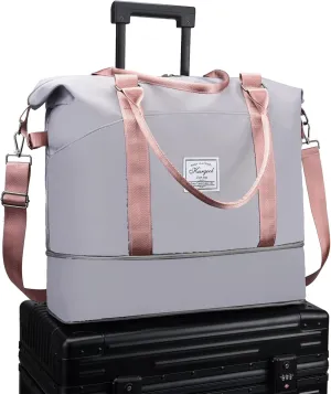 Gym Bag with Wet Pocket, Foldable Travel Duffle Bag Carry On Weekender Bags for Women, Waterproof Overnight Bag for Travel, Gym, Yoga
