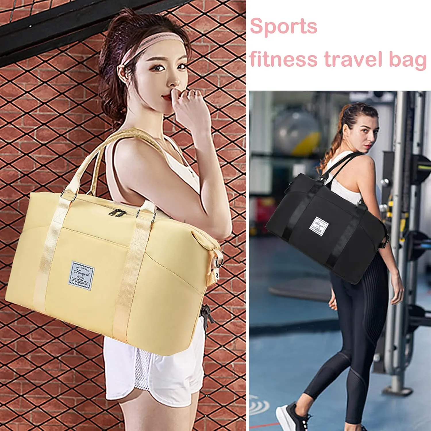 Gym Bag with Wet Pocket, Foldable Travel Duffle Bag Carry On Weekender Bags for Women, Waterproof Overnight Bag for Travel, Gym, Yoga