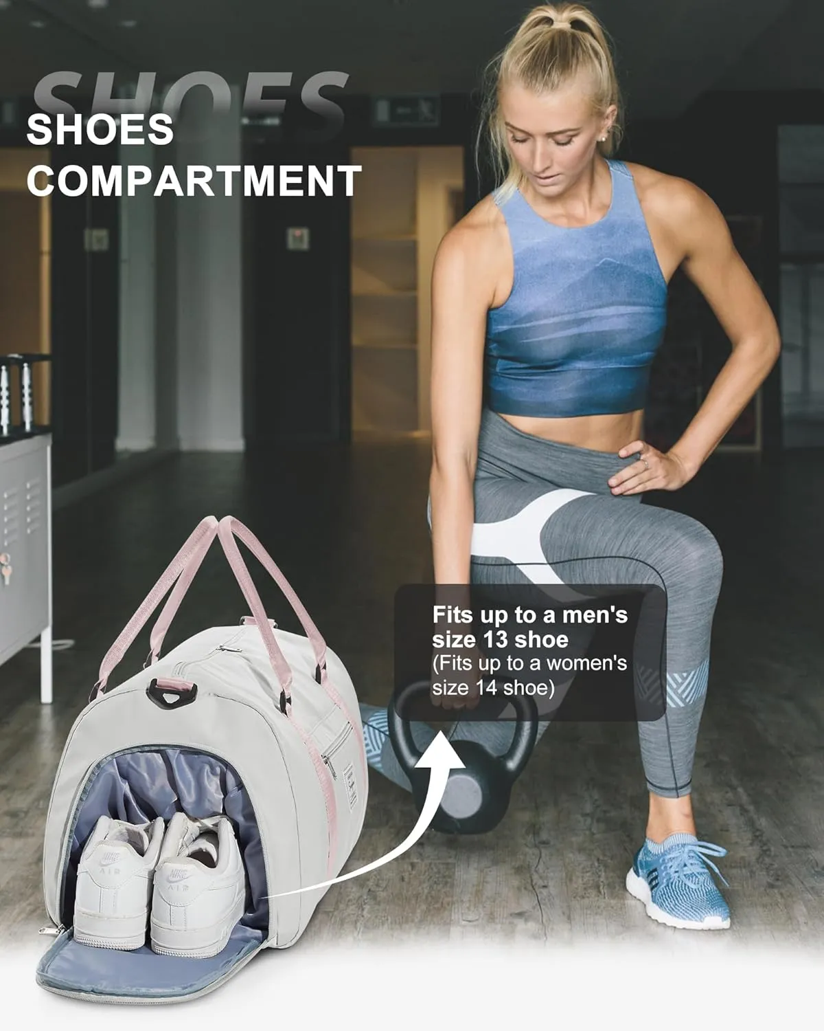 Gym Bag Womens Mens with Shoes Compartment and Wet Pocket Travel Duffel Bag for Women for Plane Sport Gym Tote Bags Swimming Yoga Waterproof Weekend Overnight Carry on Bag Hospital Holdalls