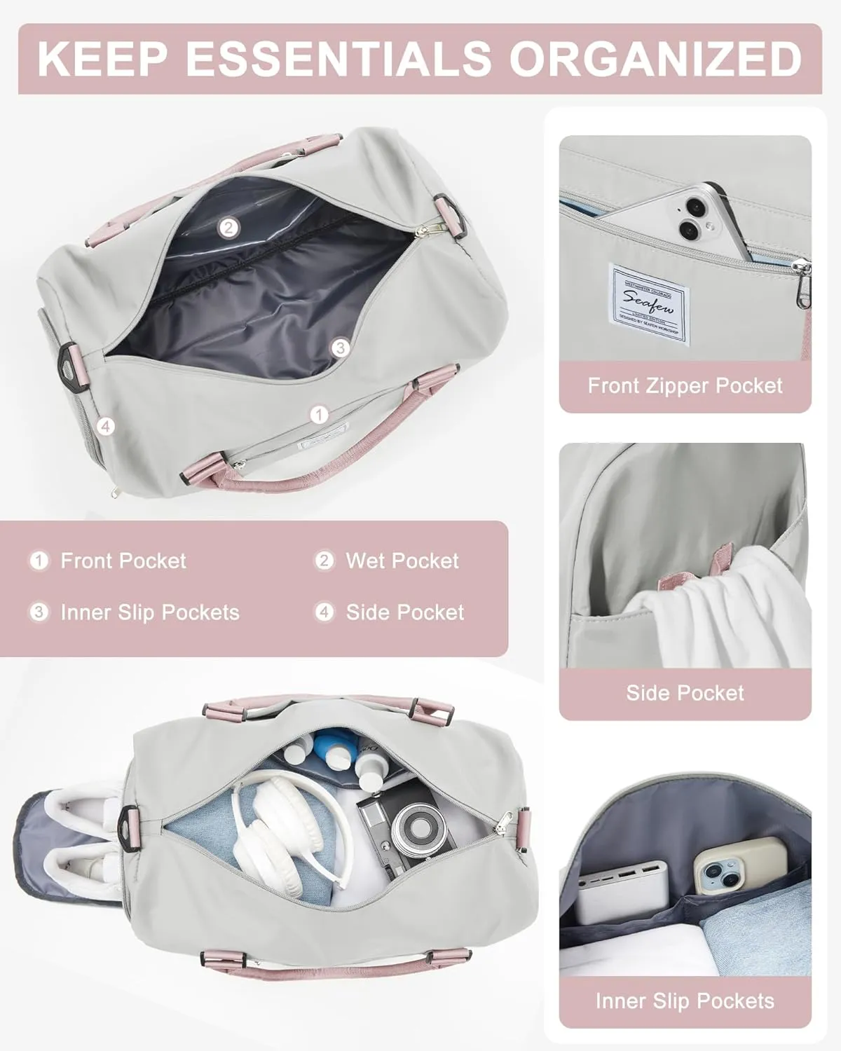 Gym Bag Womens Mens with Shoes Compartment and Wet Pocket Travel Duffel Bag for Women for Plane Sport Gym Tote Bags Swimming Yoga Waterproof Weekend Overnight Carry on Bag Hospital Holdalls