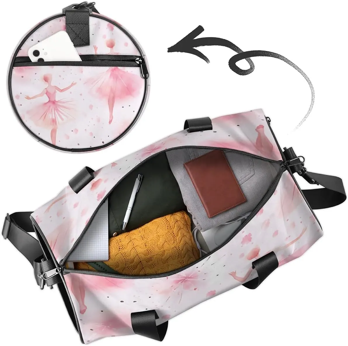 Gym Bags for Men Women Ballet Watercolor Sports Duffel Bags Carry On Travel Duffle Bag with Detachable Adjustable Shoulder Strap Overnight Weekender Bag