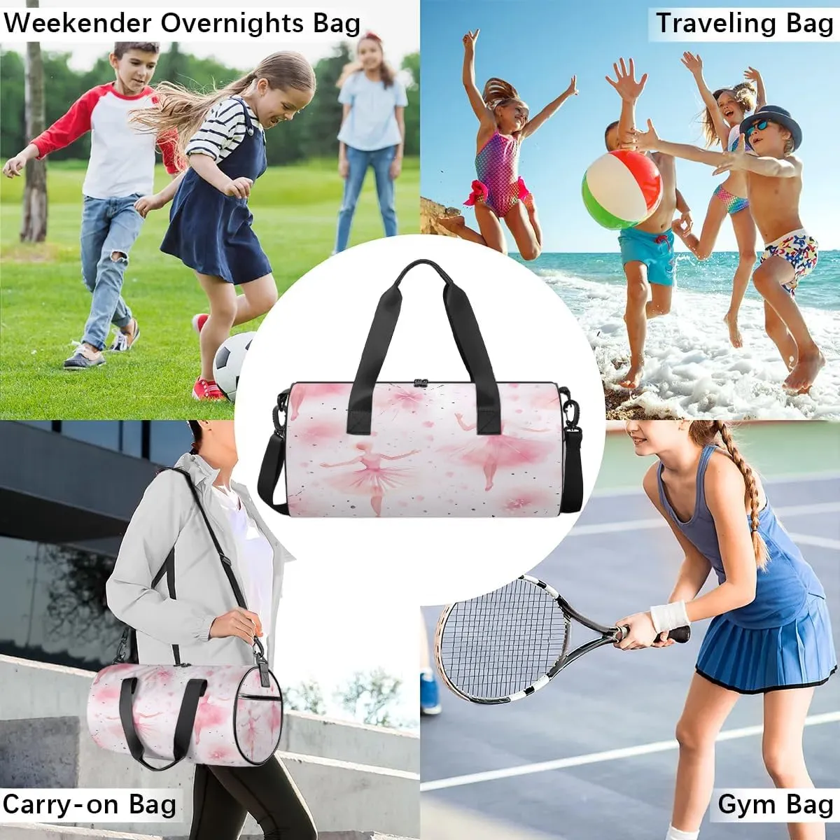 Gym Bags for Men Women Ballet Watercolor Sports Duffel Bags Carry On Travel Duffle Bag with Detachable Adjustable Shoulder Strap Overnight Weekender Bag