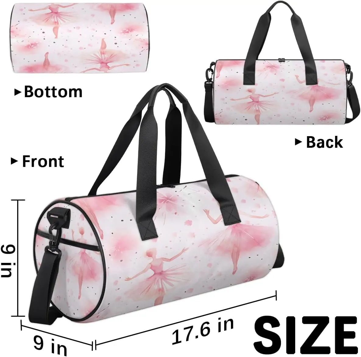 Gym Bags for Men Women Ballet Watercolor Sports Duffel Bags Carry On Travel Duffle Bag with Detachable Adjustable Shoulder Strap Overnight Weekender Bag