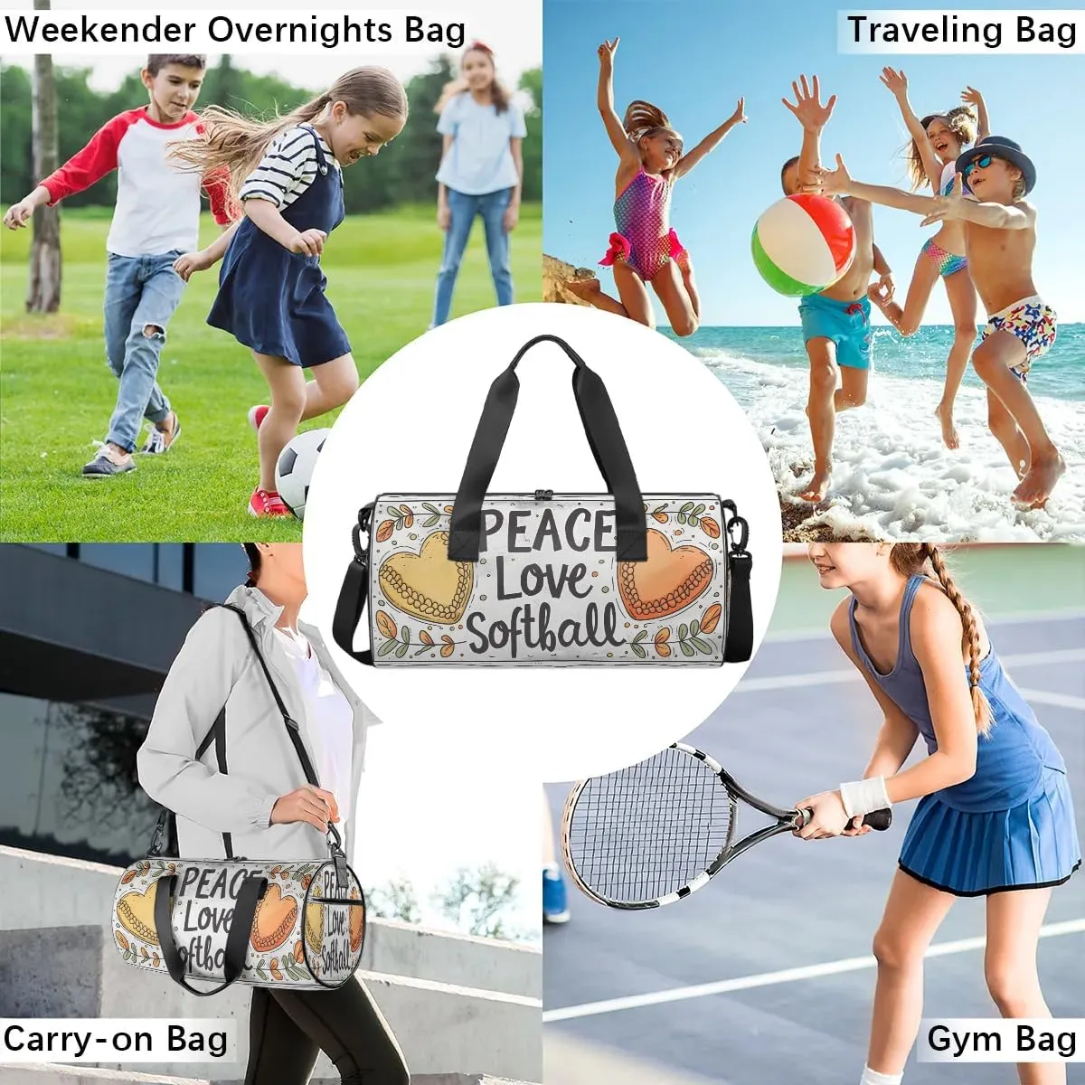 Gym Bags for Men Women Baseball Themed Sports Duffel Bags Carry On Travel Duffle Bag with Detachable Adjustable Shoulder Strap Overnight Weekender Bag