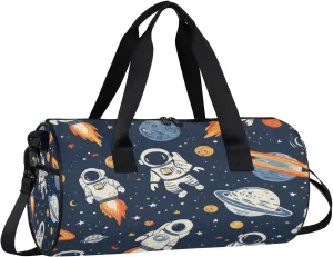 Gym Bags for Men Women Cartoon Planet Astronaut Sports Duffel Bags Carry On Travel Duffle Bag with Detachable Adjustable Shoulder Strap Overnight Weekender Bag