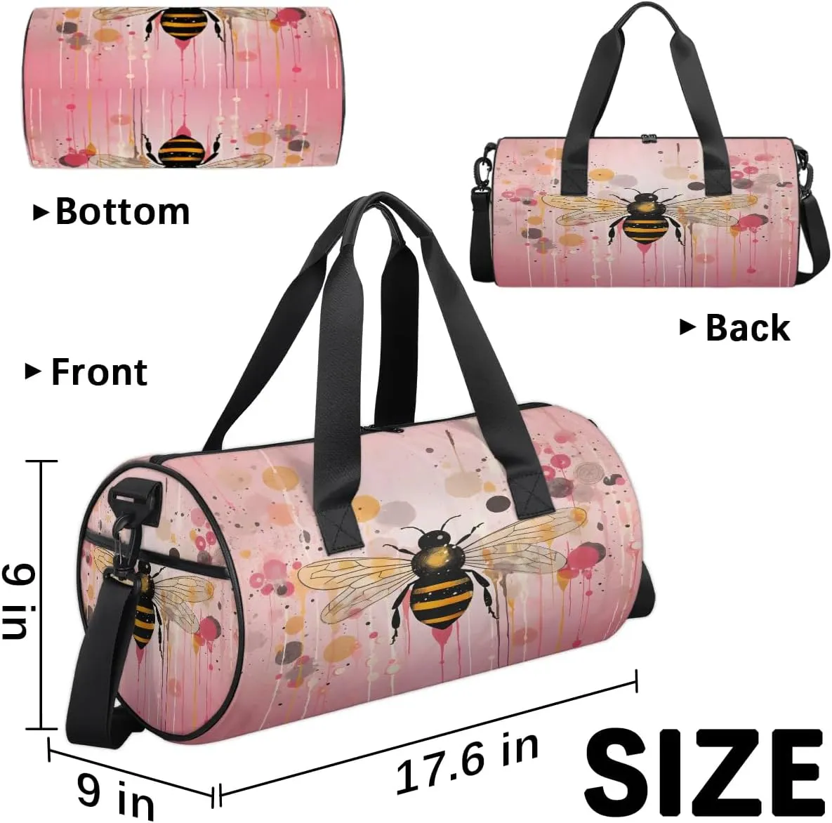Gym Bags for Men Women Creative Bee Sports Duffel Bags Carry On Travel Duffle Bag with Detachable Adjustable Shoulder Strap Overnight Weekender Bag