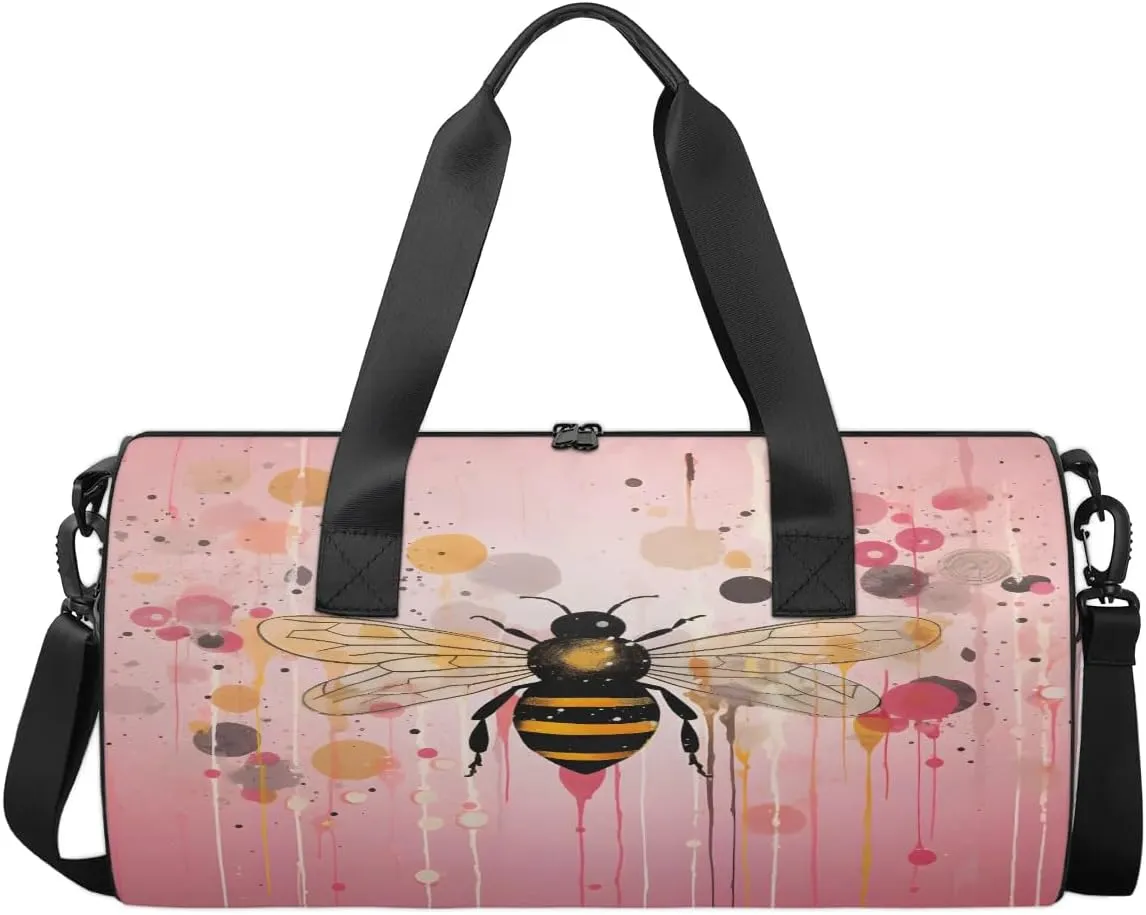 Gym Bags for Men Women Creative Bee Sports Duffel Bags Carry On Travel Duffle Bag with Detachable Adjustable Shoulder Strap Overnight Weekender Bag