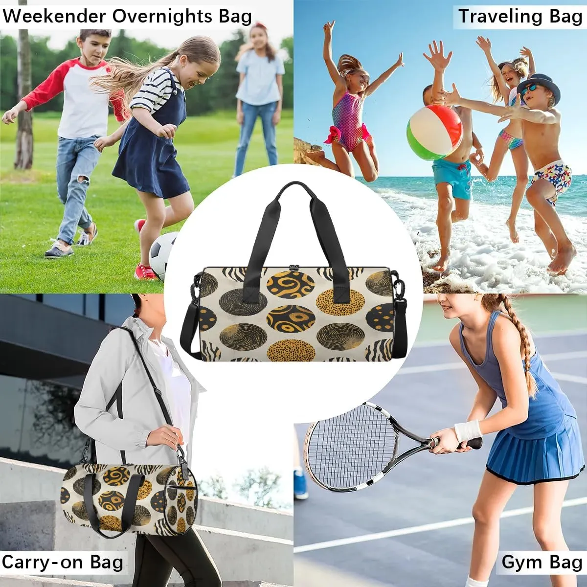Gym Bags for Men Women Creative Circle Sports Duffel Bags Carry On Travel Duffle Bag with Detachable Adjustable Shoulder Strap Overnight Weekender Bag