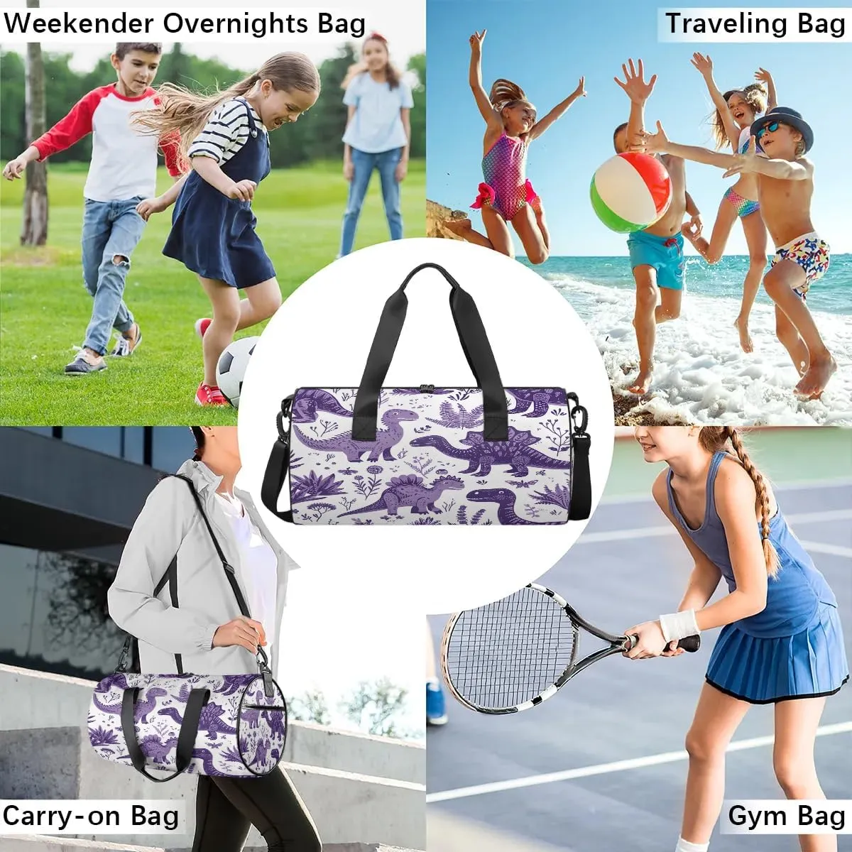 Gym Bags for Men Women Dinosaurs Themed Sports Duffel Bags Carry On Travel Duffle Bag with Detachable Adjustable Shoulder Strap Overnight Weekender Bag