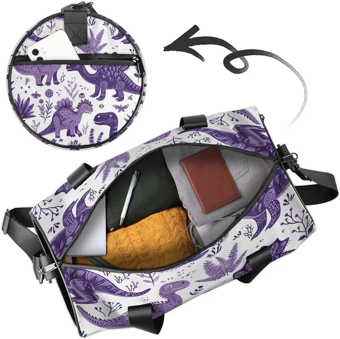Gym Bags for Men Women Dinosaurs Themed Sports Duffel Bags Carry On Travel Duffle Bag with Detachable Adjustable Shoulder Strap Overnight Weekender Bag