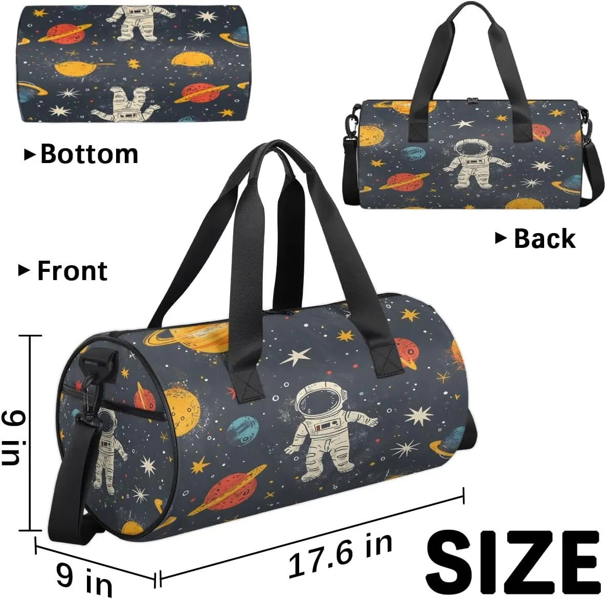Gym Bags for Men Women Galaxy Astronaut Sports Duffel Bags Carry On Travel Duffle Bag with Detachable Adjustable Shoulder Strap Overnight Weekender Bag