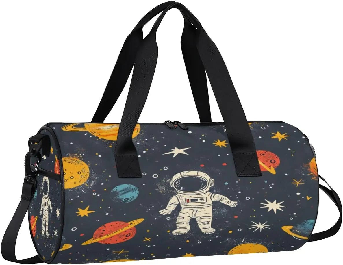 Gym Bags for Men Women Galaxy Astronaut Sports Duffel Bags Carry On Travel Duffle Bag with Detachable Adjustable Shoulder Strap Overnight Weekender Bag