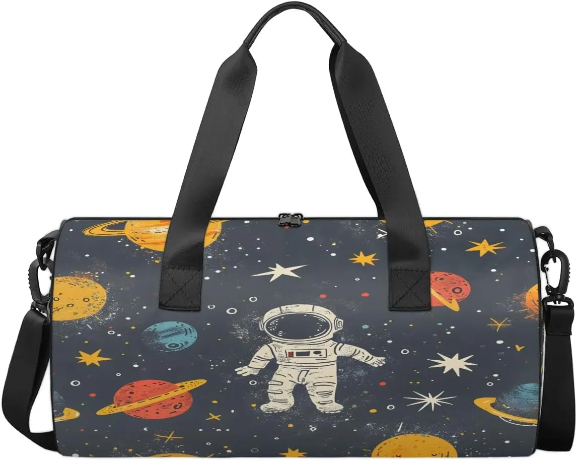 Gym Bags for Men Women Galaxy Astronaut Sports Duffel Bags Carry On Travel Duffle Bag with Detachable Adjustable Shoulder Strap Overnight Weekender Bag