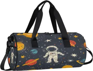 Gym Bags for Men Women Galaxy Astronaut Sports Duffel Bags Carry On Travel Duffle Bag with Detachable Adjustable Shoulder Strap Overnight Weekender Bag