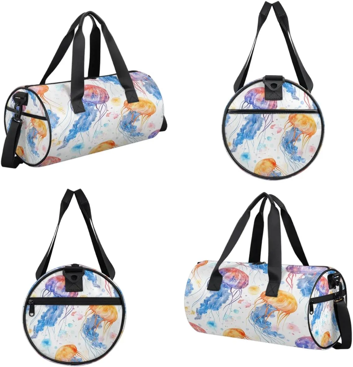 Gym Bags for Men Women Jellyfish Watercolor Sports Duffel Bags Carry On Travel Duffle Bag with Detachable Adjustable Shoulder Strap Overnight Weekender Bag