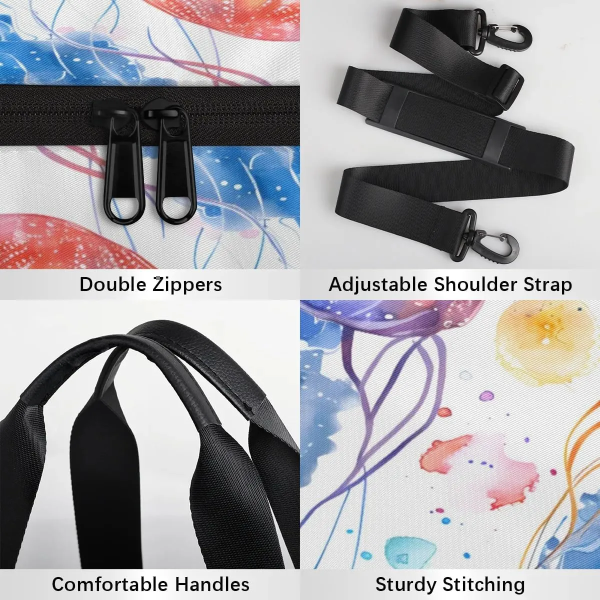 Gym Bags for Men Women Jellyfish Watercolor Sports Duffel Bags Carry On Travel Duffle Bag with Detachable Adjustable Shoulder Strap Overnight Weekender Bag