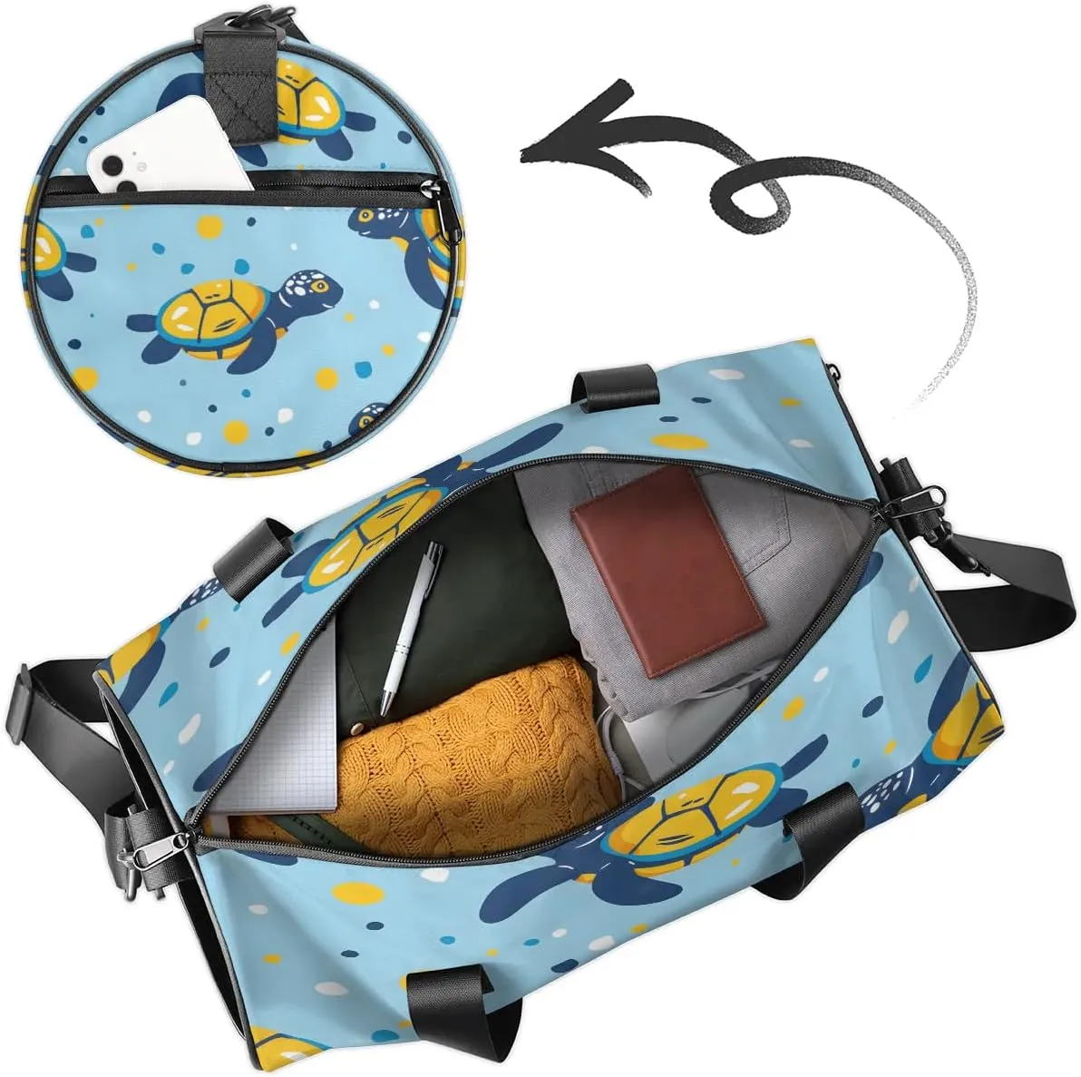 Gym Bags for Men Women Little Turtles Sports Duffel Bags Carry On Travel Duffle Bag with Detachable Adjustable Shoulder Strap Overnight Weekender Bag
