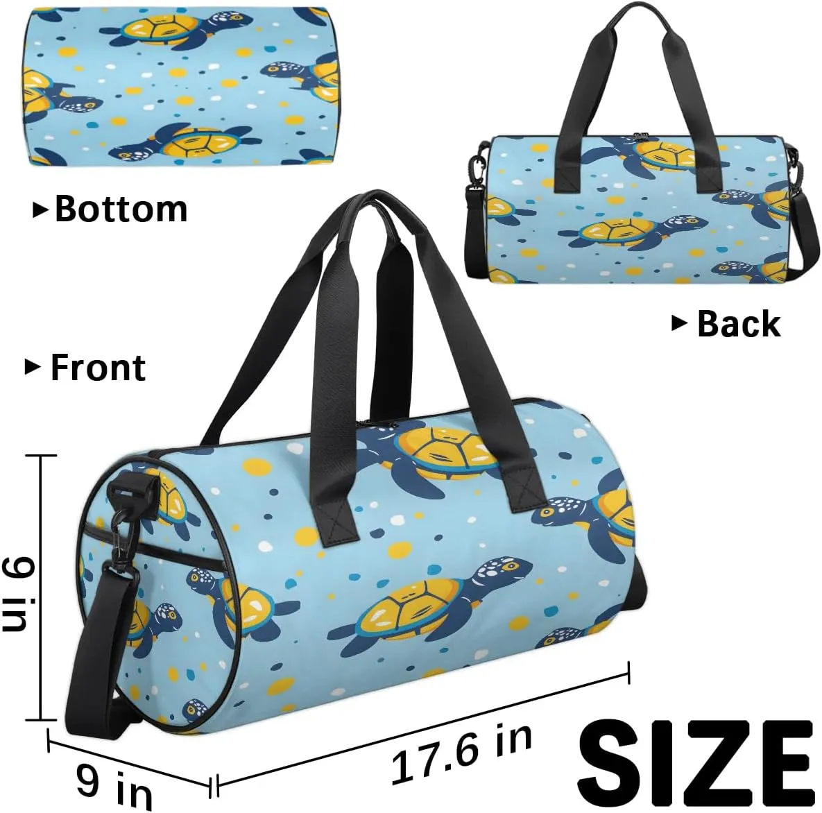 Gym Bags for Men Women Little Turtles Sports Duffel Bags Carry On Travel Duffle Bag with Detachable Adjustable Shoulder Strap Overnight Weekender Bag