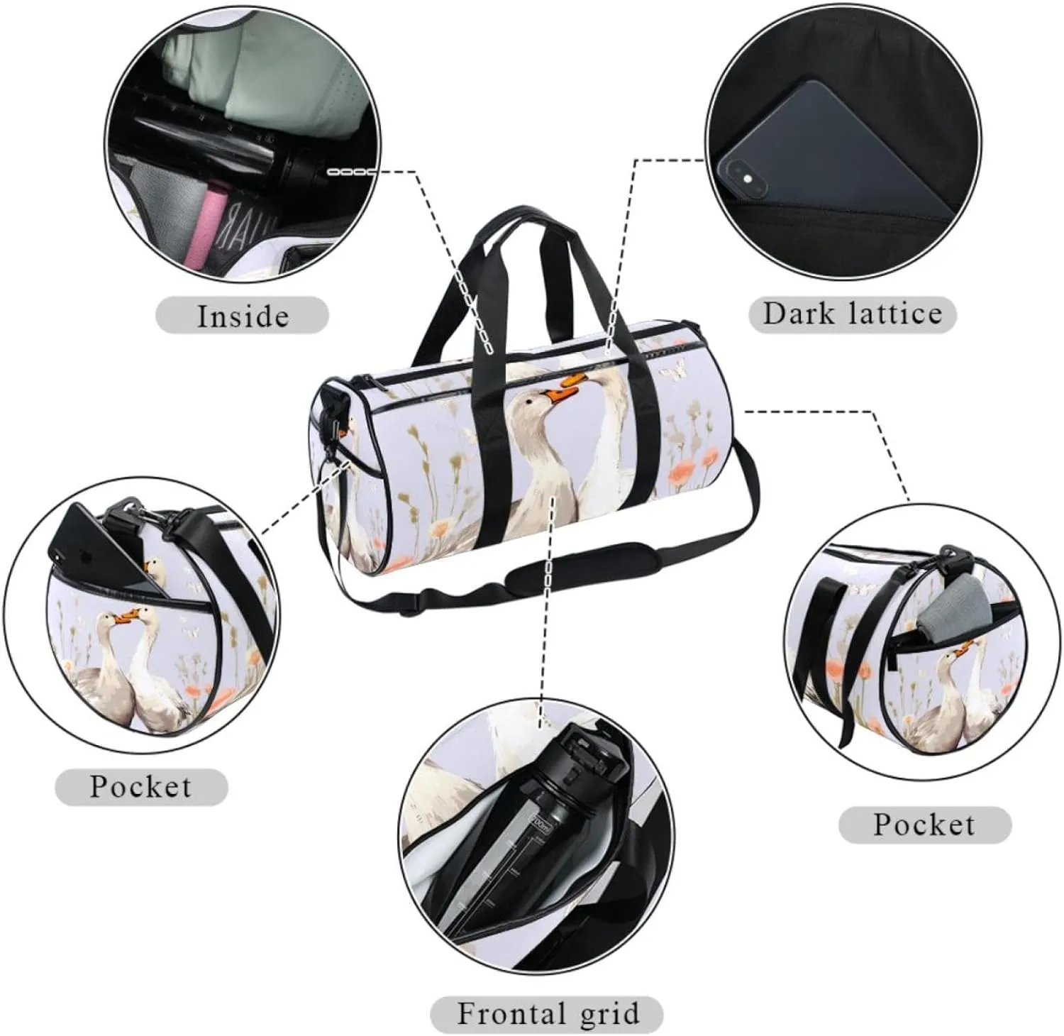 Gym Bags for Women,Duffle Bag for Travel,Couple Flower Goose,Gym Bag for Men