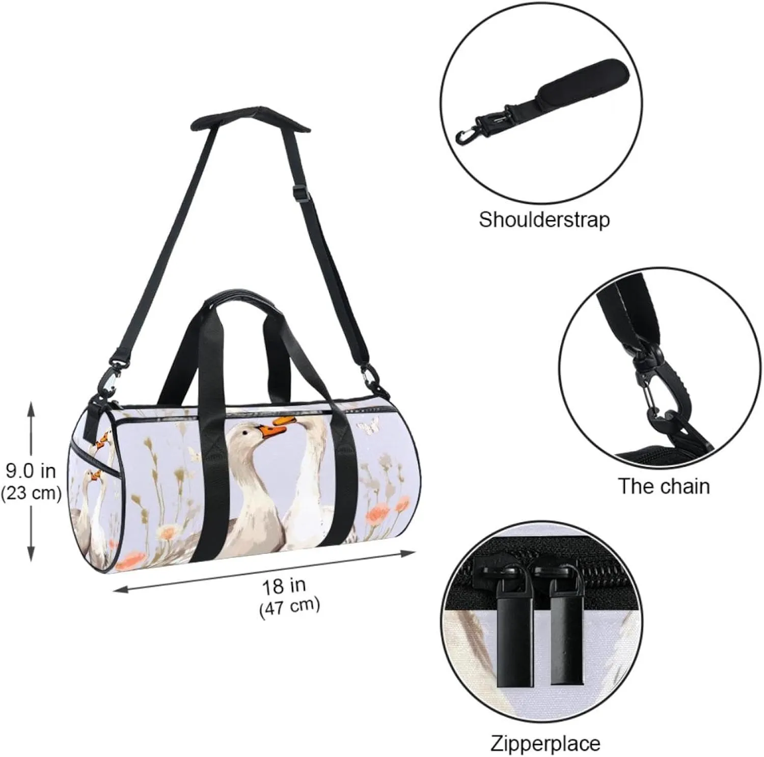 Gym Bags for Women,Duffle Bag for Travel,Couple Flower Goose,Gym Bag for Men