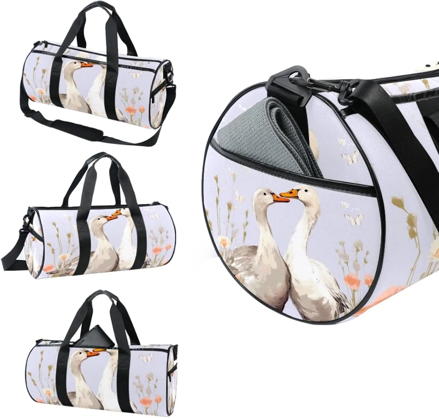 Gym Bags for Women,Duffle Bag for Travel,Couple Flower Goose,Gym Bag for Men