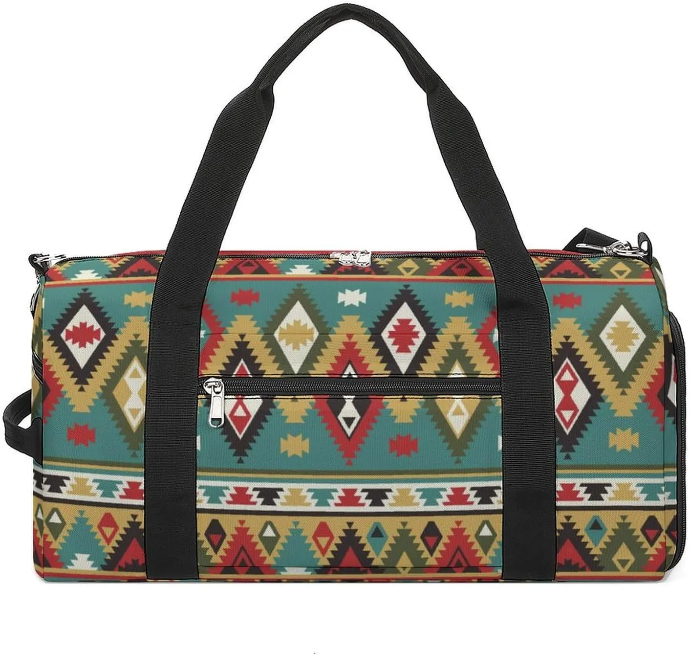 Gym Duffel Bag with Shoe Compartment Wet Pocket, Aztek Tribal Travel Bag for Men Women
