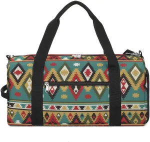 Gym Duffel Bag with Shoe Compartment Wet Pocket, Aztek Tribal Travel Bag for Men Women