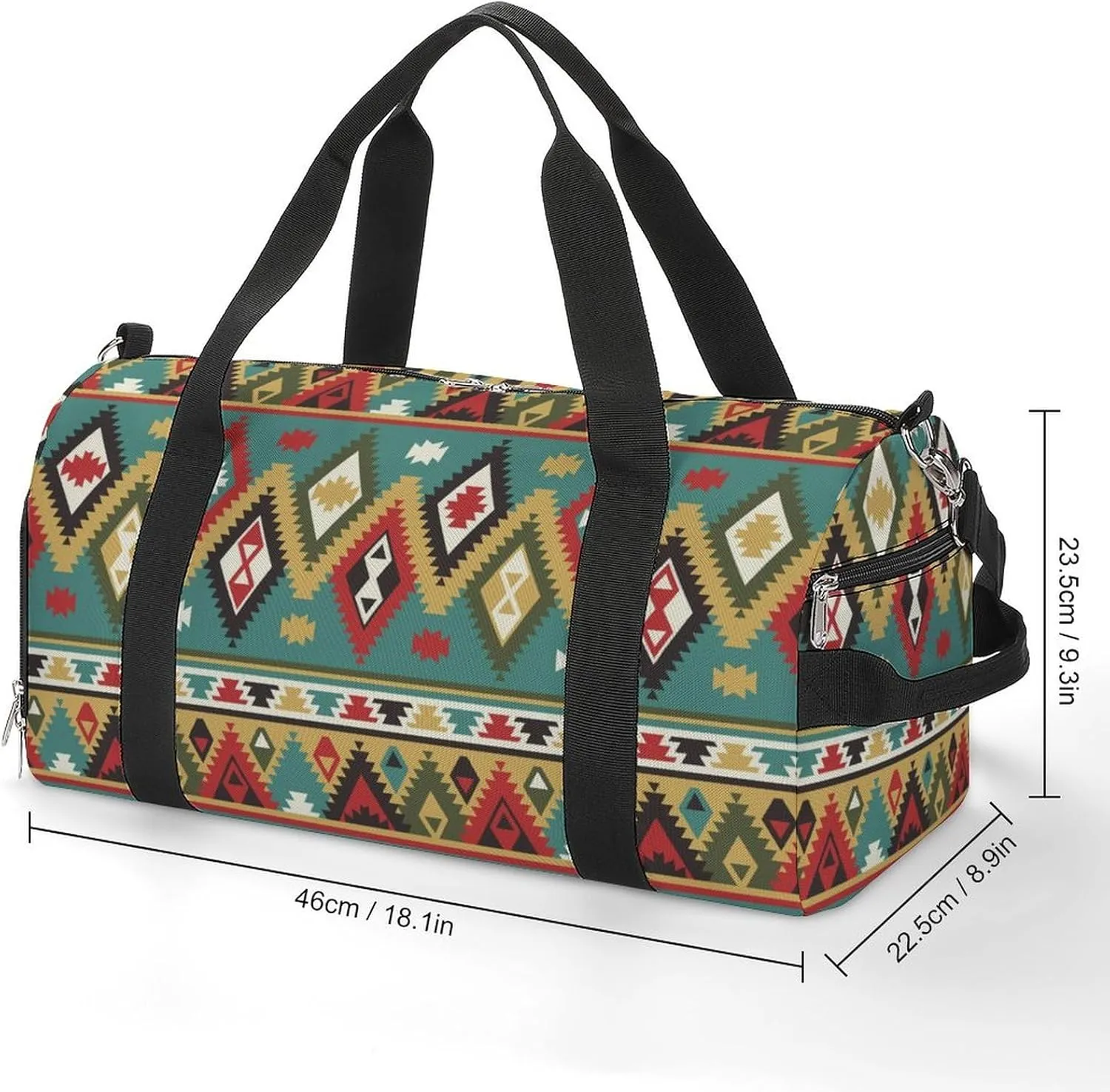 Gym Duffel Bag with Shoe Compartment Wet Pocket, Aztek Tribal Travel Bag for Men Women
