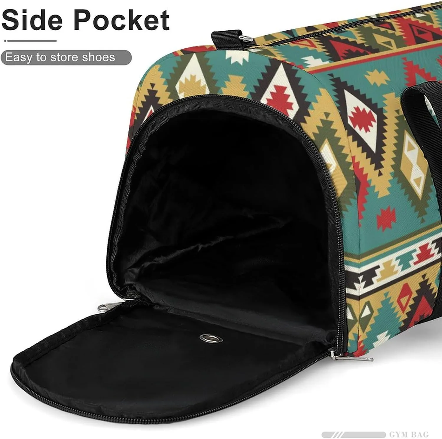Gym Duffel Bag with Shoe Compartment Wet Pocket, Aztek Tribal Travel Bag for Men Women