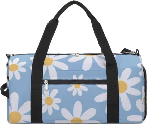 Gym Duffel Bag with Shoe Compartment Wet Pocket, Chamomile Cute Daisy Travel Bag for Men Women