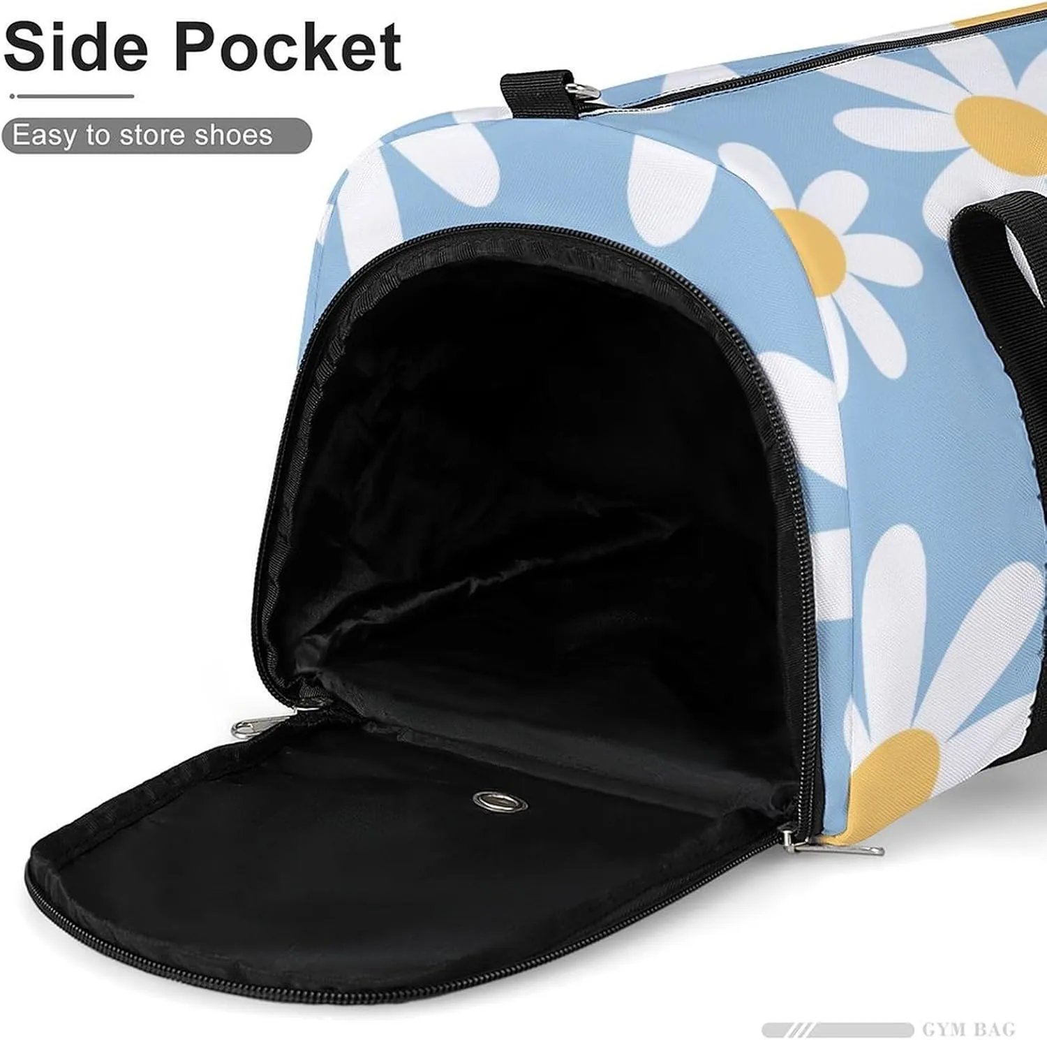 Gym Duffel Bag with Shoe Compartment Wet Pocket, Chamomile Cute Daisy Travel Bag for Men Women