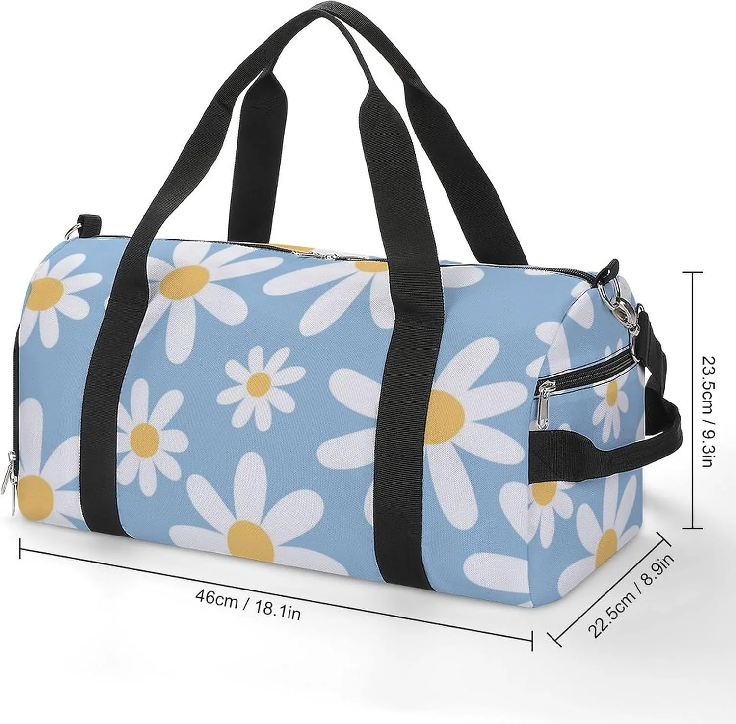 Gym Duffel Bag with Shoe Compartment Wet Pocket, Chamomile Cute Daisy Travel Bag for Men Women