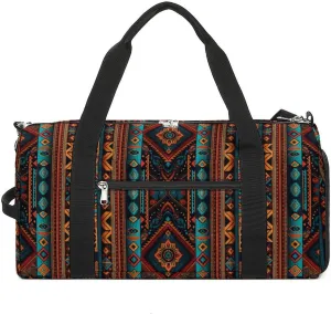 Gym Duffel Bag with Shoe Compartment Wet Pocket, Ethnic Retro Travel Bag for Men Women