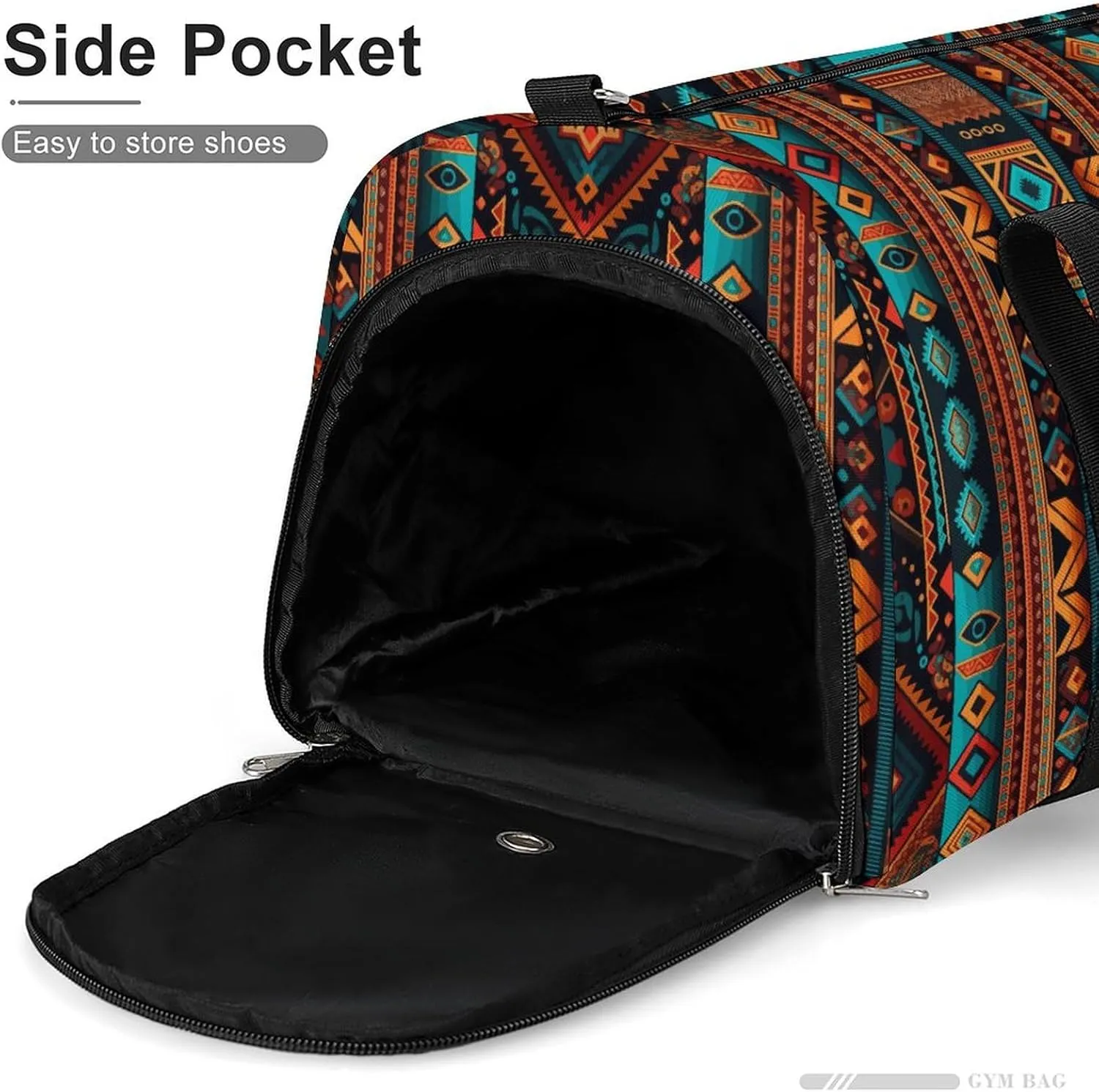 Gym Duffel Bag with Shoe Compartment Wet Pocket, Ethnic Retro Travel Bag for Men Women
