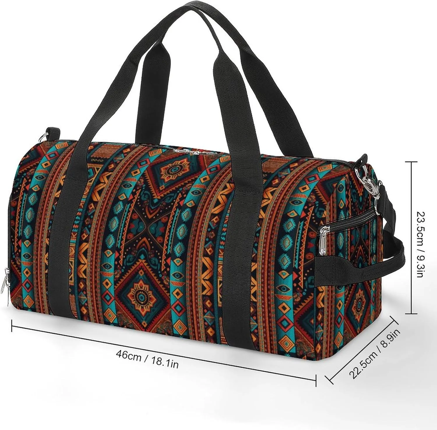 Gym Duffel Bag with Shoe Compartment Wet Pocket, Ethnic Retro Travel Bag for Men Women