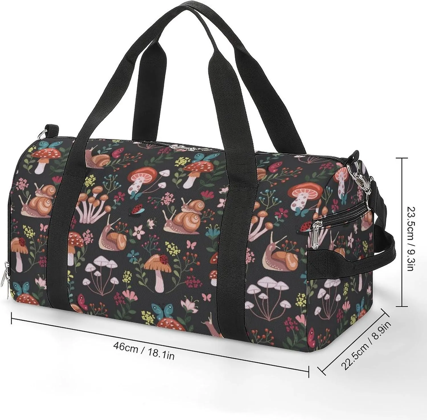 Gym Duffel Bag with Shoe Compartment Wet Pocket, Mushroom Snail Pattern Travel Bag for Men Women