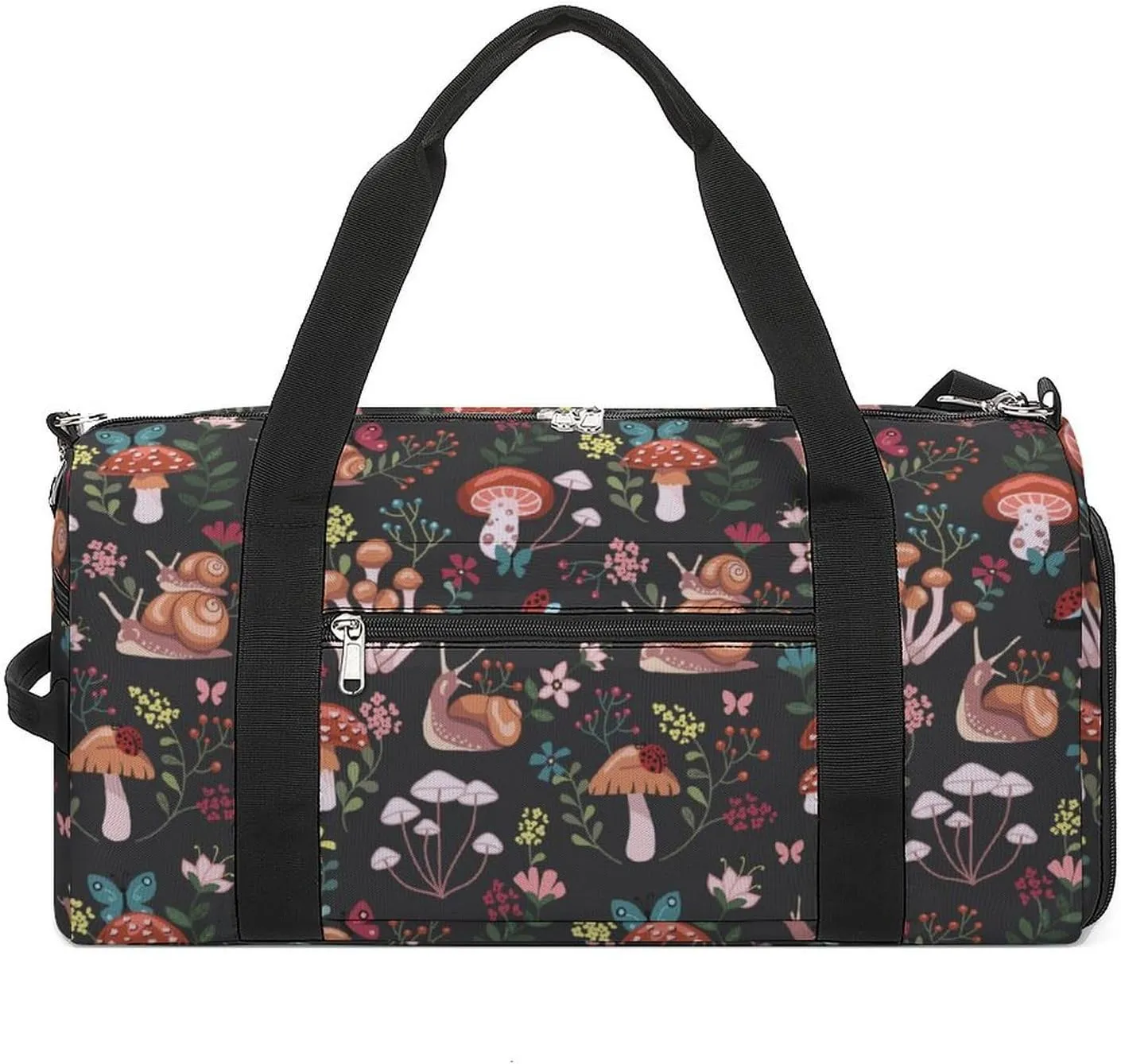 Gym Duffel Bag with Shoe Compartment Wet Pocket, Mushroom Snail Pattern Travel Bag for Men Women