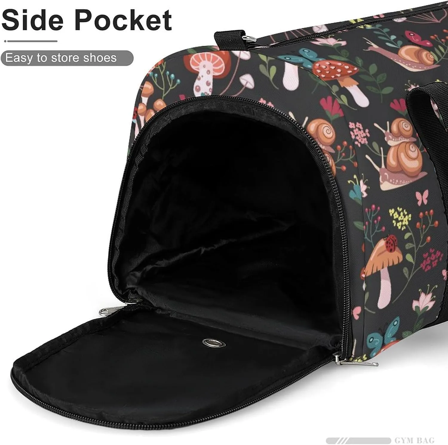 Gym Duffel Bag with Shoe Compartment Wet Pocket, Mushroom Snail Pattern Travel Bag for Men Women