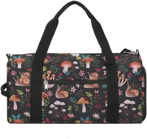 Gym Duffel Bag with Shoe Compartment Wet Pocket, Mushroom Snail Pattern Travel Bag for Men Women
