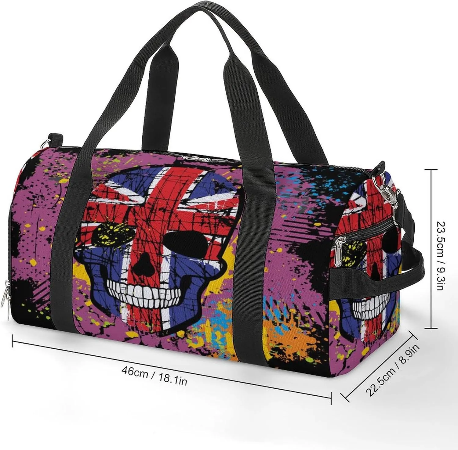 Gym Duffel Bag with Shoe Compartment Wet Pocket, Skull British Flag Grunge Travel Bag for Men Women