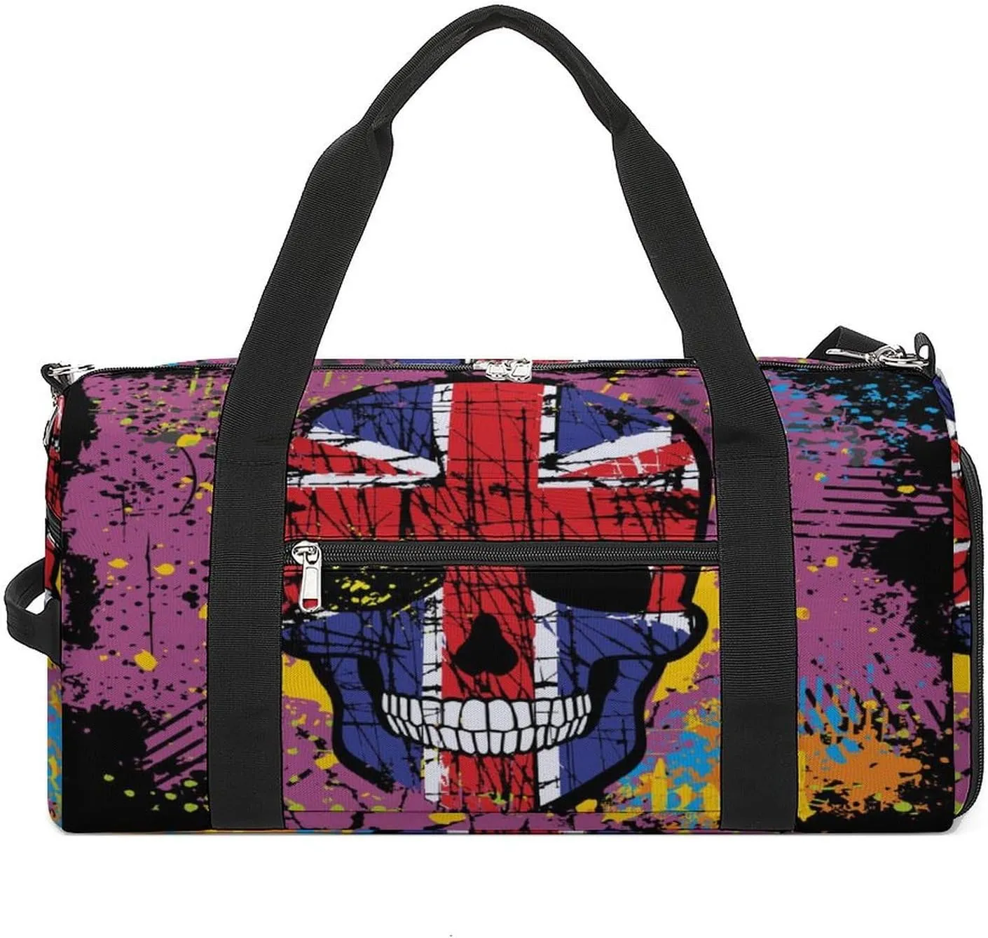 Gym Duffel Bag with Shoe Compartment Wet Pocket, Skull British Flag Grunge Travel Bag for Men Women