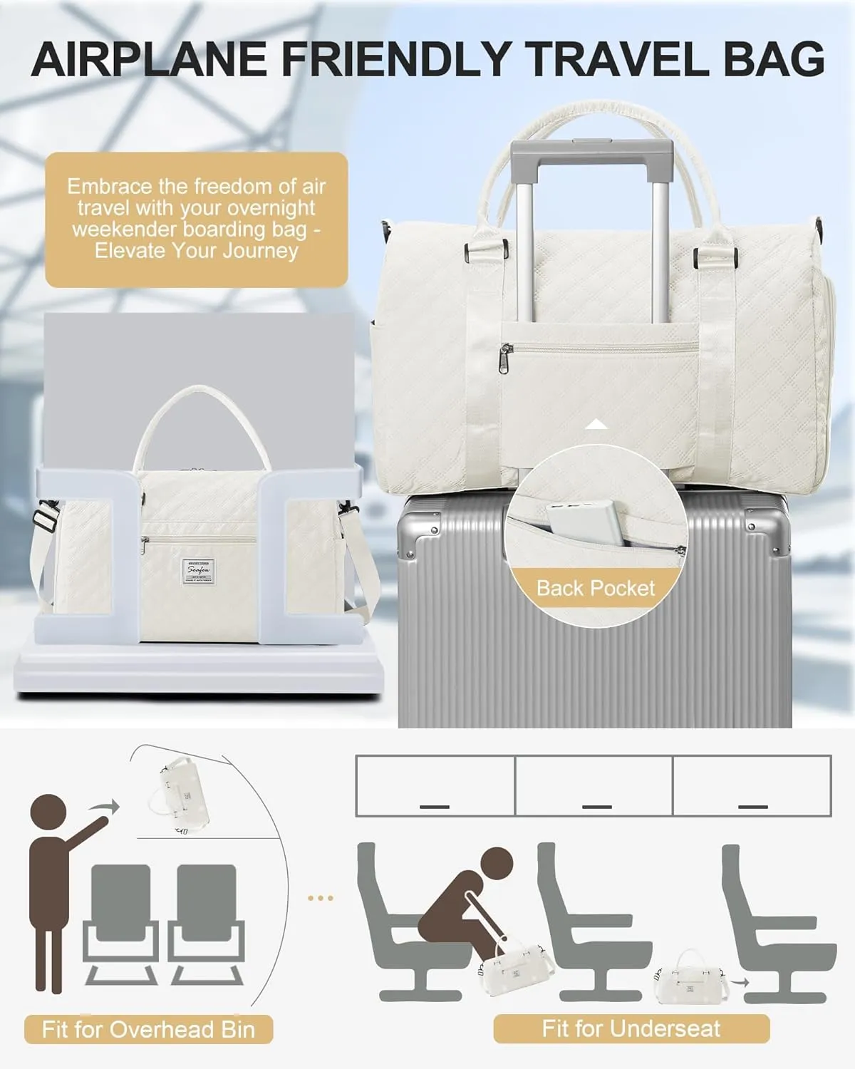Gym Duffle Bag for Women with Shoe Compartment Waterproof Travel Tote Bags Personal Item Carry On Weekender Overnight Bags with Toiletry Bag Swimming Yoga Bags Hospital Holdalls Beige