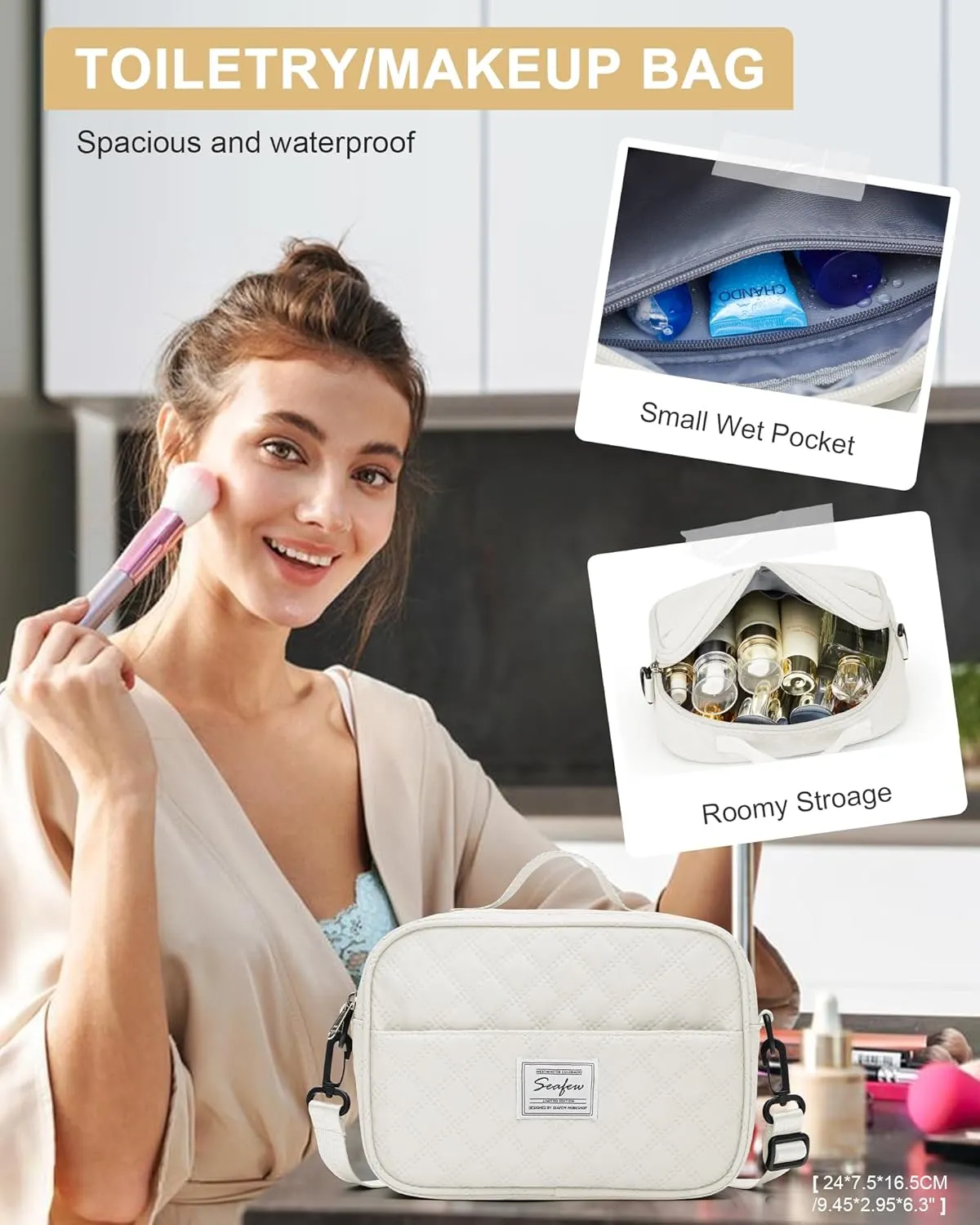 Gym Duffle Bag for Women with Shoe Compartment Waterproof Travel Tote Bags Personal Item Carry On Weekender Overnight Bags with Toiletry Bag Swimming Yoga Bags Hospital Holdalls Beige
