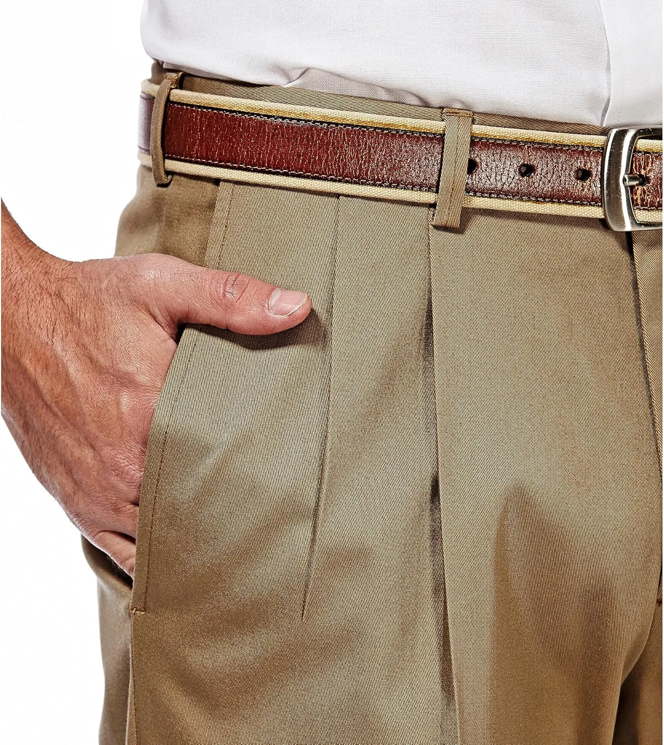 Haggar Men's Premium No Iron Khaki Classic Fit Pleat Front Regular and Big & Tall Sizes