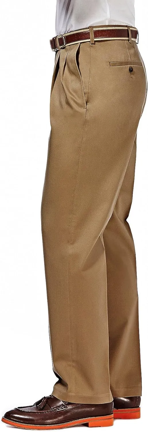Haggar Men's Premium No Iron Khaki Classic Fit Pleat Front Regular and Big & Tall Sizes