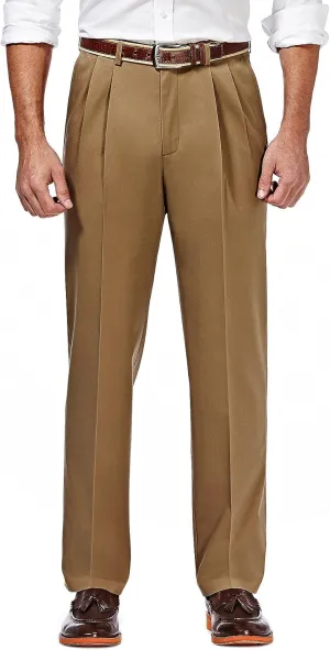Haggar Men's Premium No Iron Khaki Classic Fit Pleat Front Regular and Big & Tall Sizes