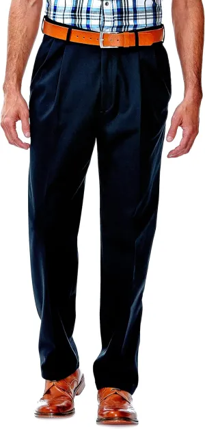 Haggar Men's Work to Weekend Hidden Expandable Waist Classic Fit Pleated Front Pant