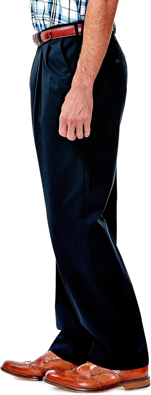 Haggar Men's Work to Weekend Hidden Expandable Waist Classic Fit Pleated Front Pant
