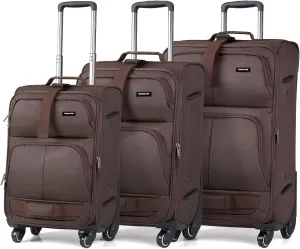 Hanke 3 piece luggage set Softside Expandable luggage with tsa lock,Coffee（20/24/28）