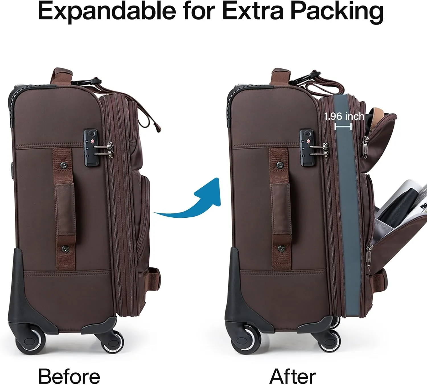 Hanke 3 piece luggage set Softside Expandable luggage with tsa lock,Coffee（20/24/28）